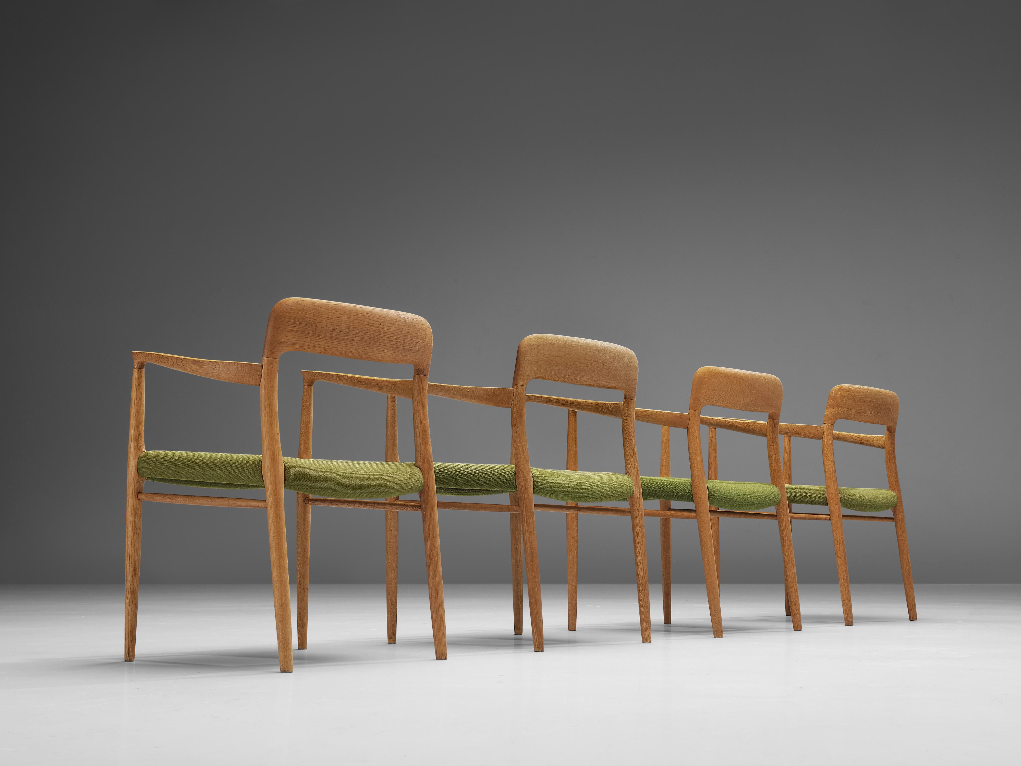 Danish Niels Otto Møller Set of Four Dining Chairs in Oak and Green Upholstery