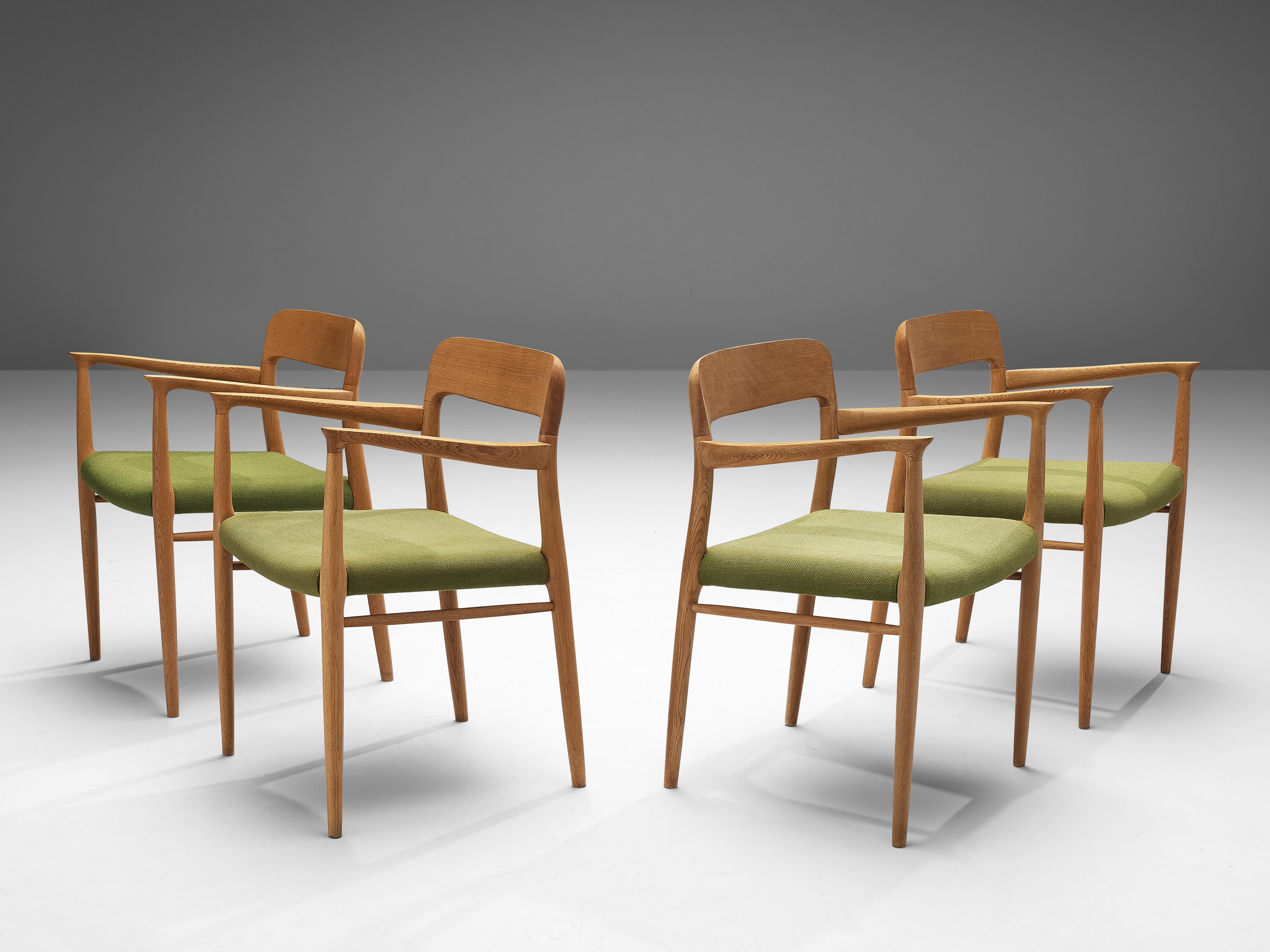 Mid-20th Century Niels Otto Møller Set of Four Dining Chairs in Oak and Green Upholstery