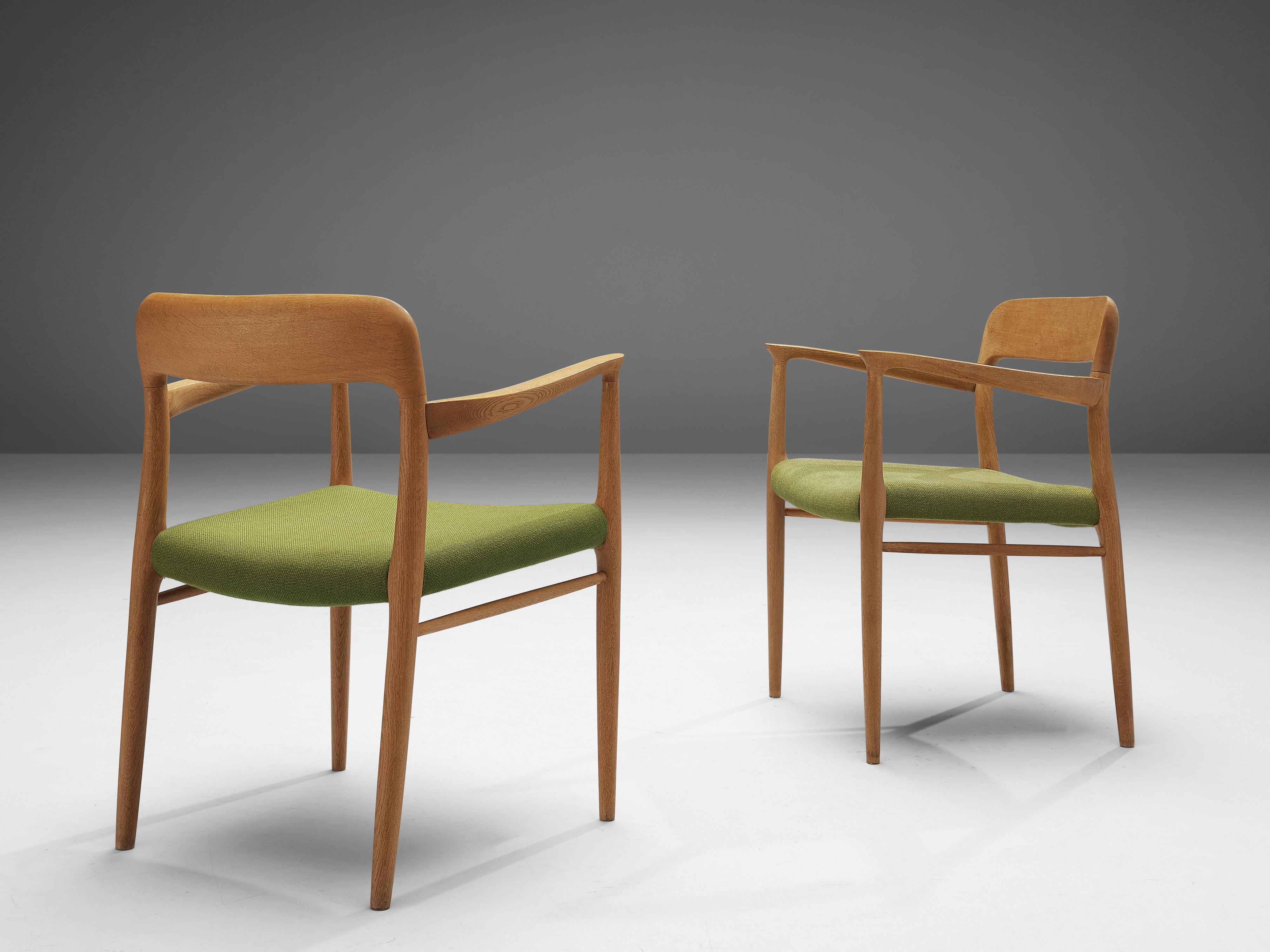 Niels Otto Møller Set of Four Dining Chairs in Oak and Green Upholstery 1
