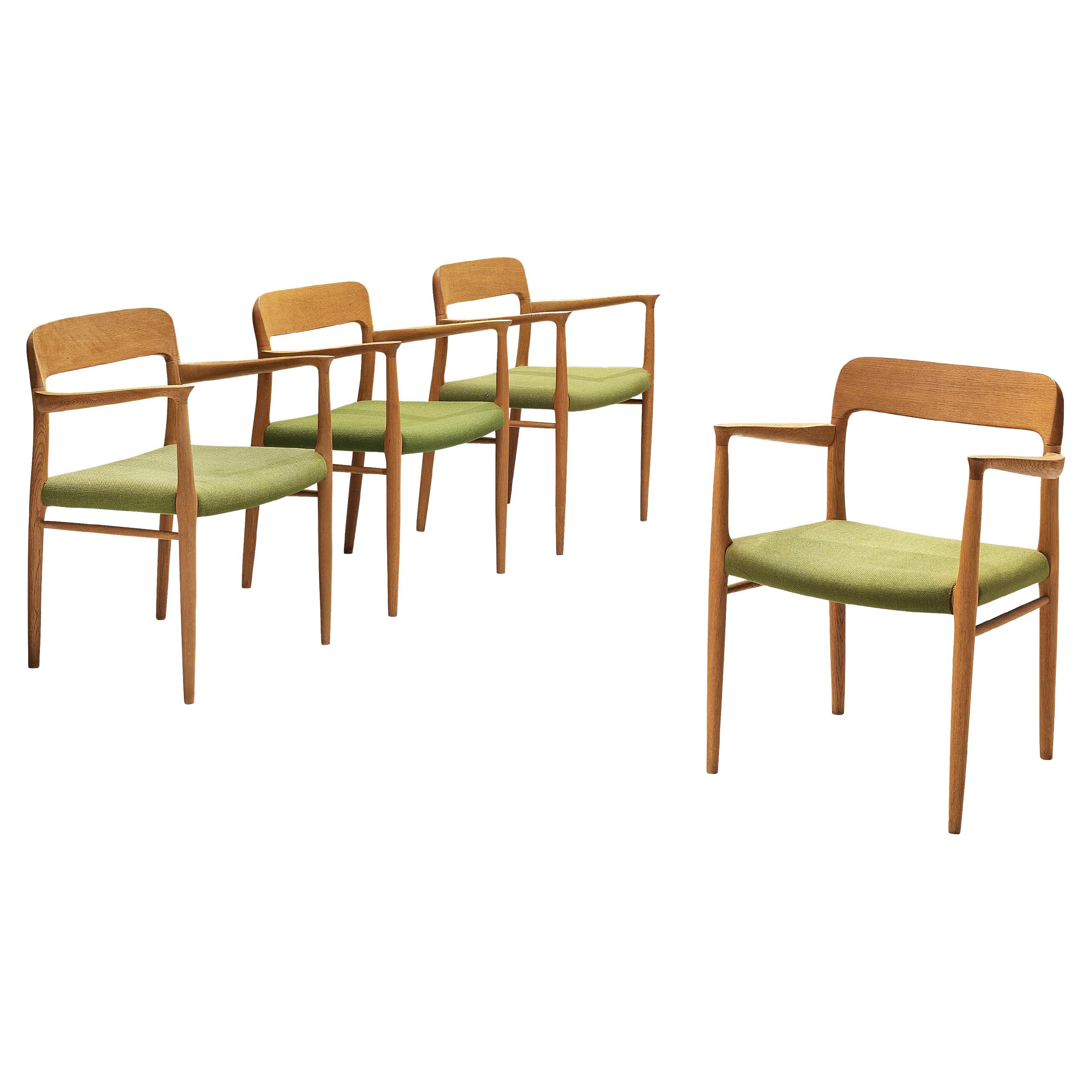 Niels Otto Møller Set of Four Dining Chairs in Oak and Green Upholstery