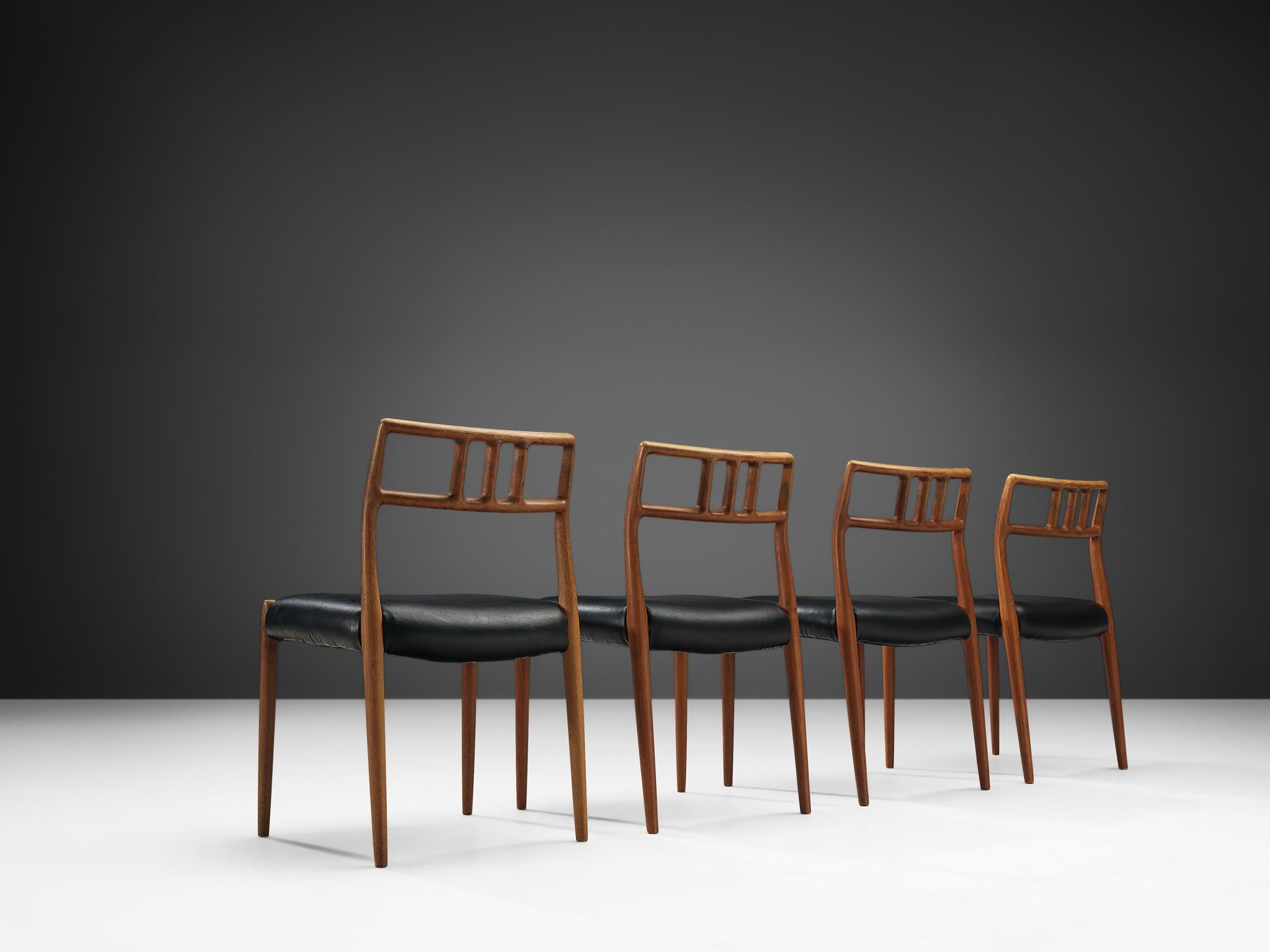 Niels Otto Møller Set of Four Dining Chairs in Teak and Leather 4