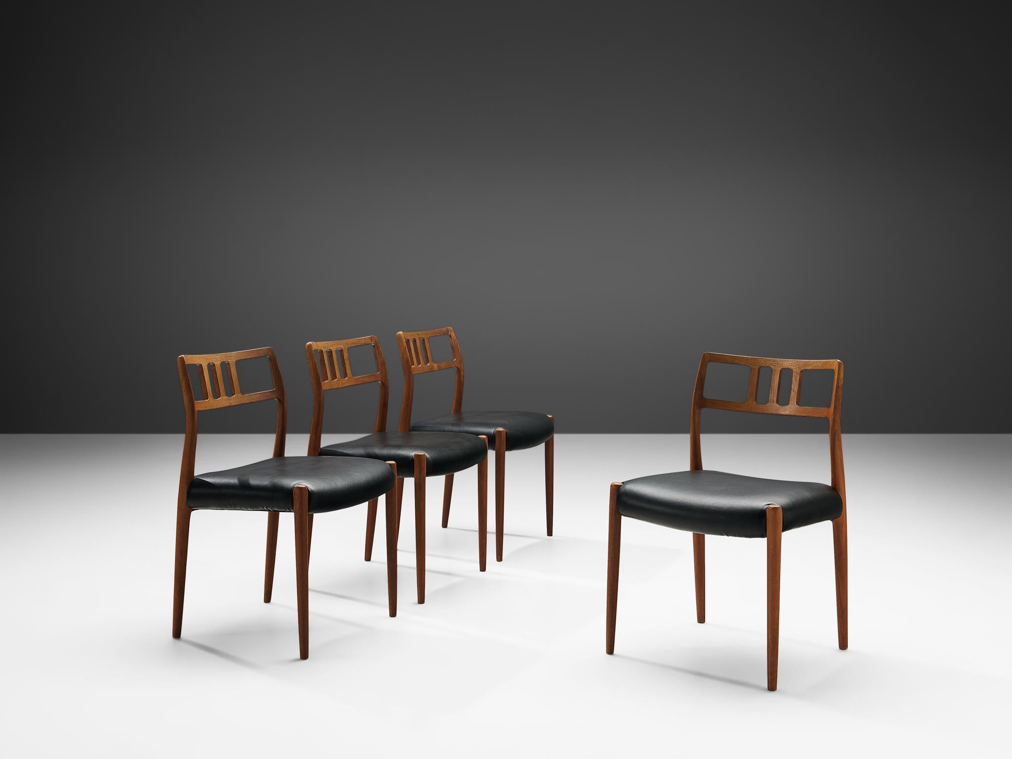 Niels Otto Møller for J. L. Møller, set of dining chairs, model ´79´, teak and leather, Denmark, 1960s.

A set of four beautifully crafted model ´79´ dining chairs. The design shows Niels Otto Møller's great craftsmanship and eye for detail, which