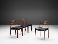 Niels Otto Møller Set of Four Dining Chairs in Teak and Leather