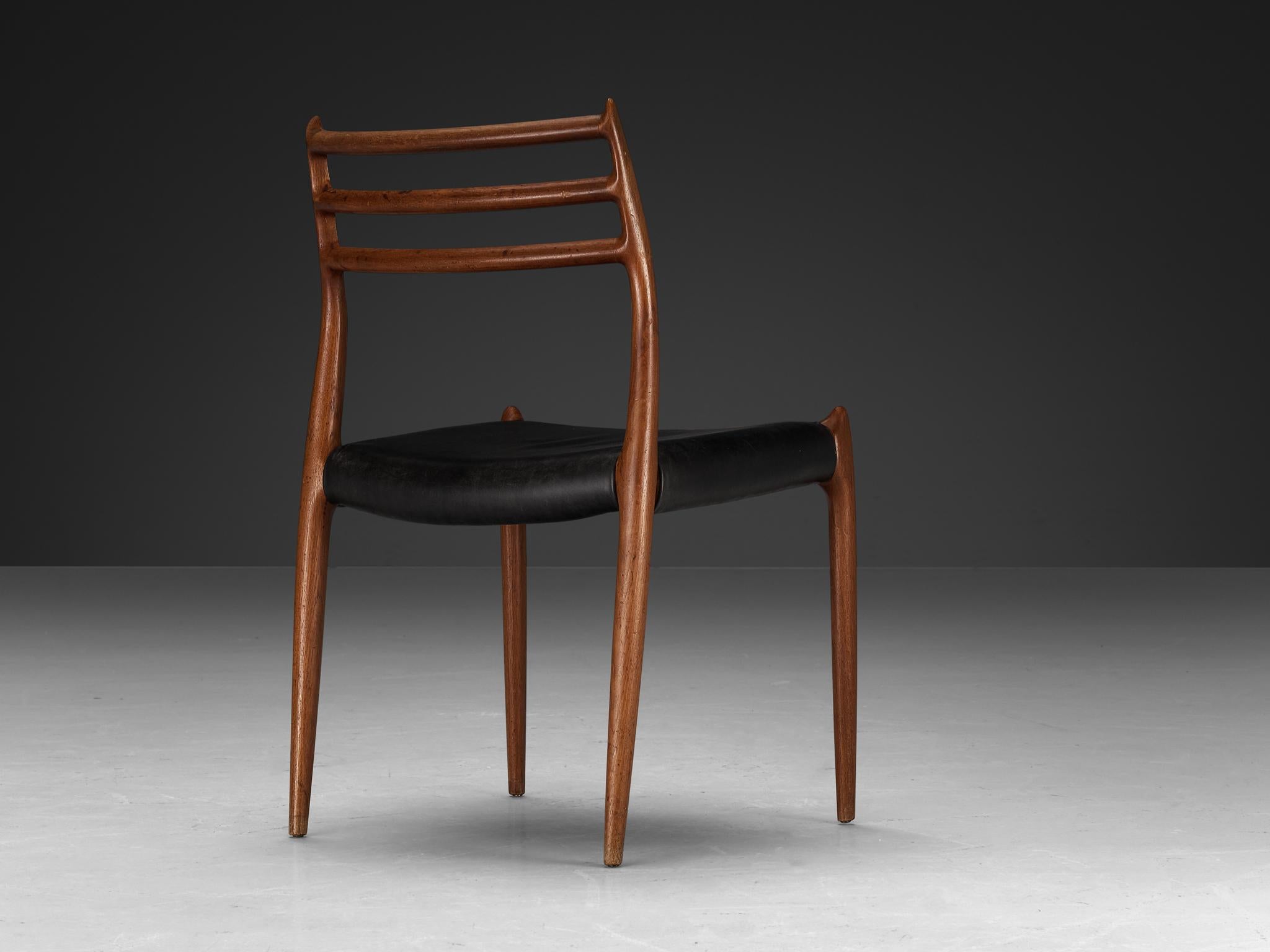 Mid-Century Modern Niels Otto Møller Set of Four Dining Chairs in Teak and Leather  For Sale