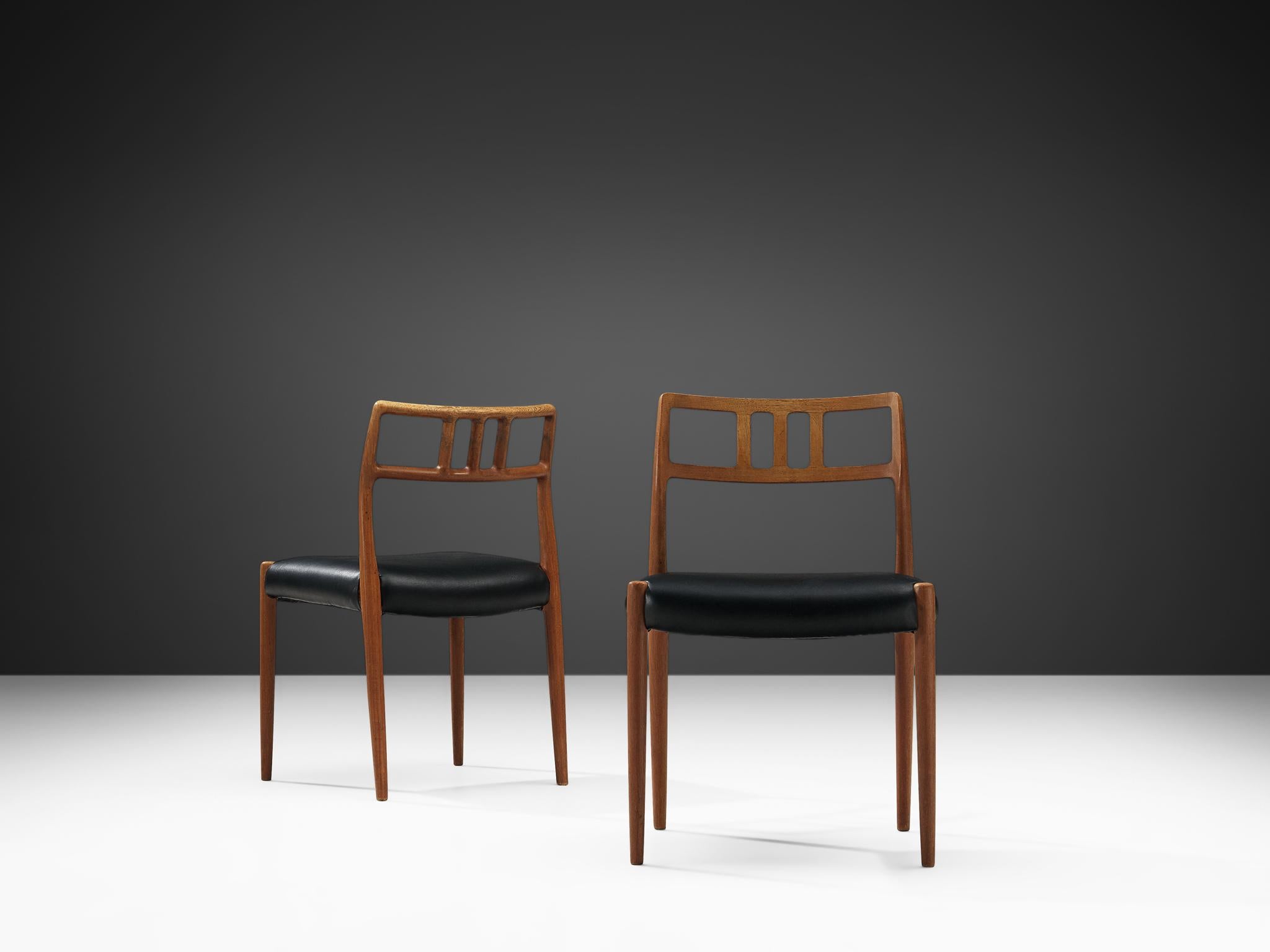 Danish Niels Otto Møller Set of Four Dining Chairs in Teak and Leather
