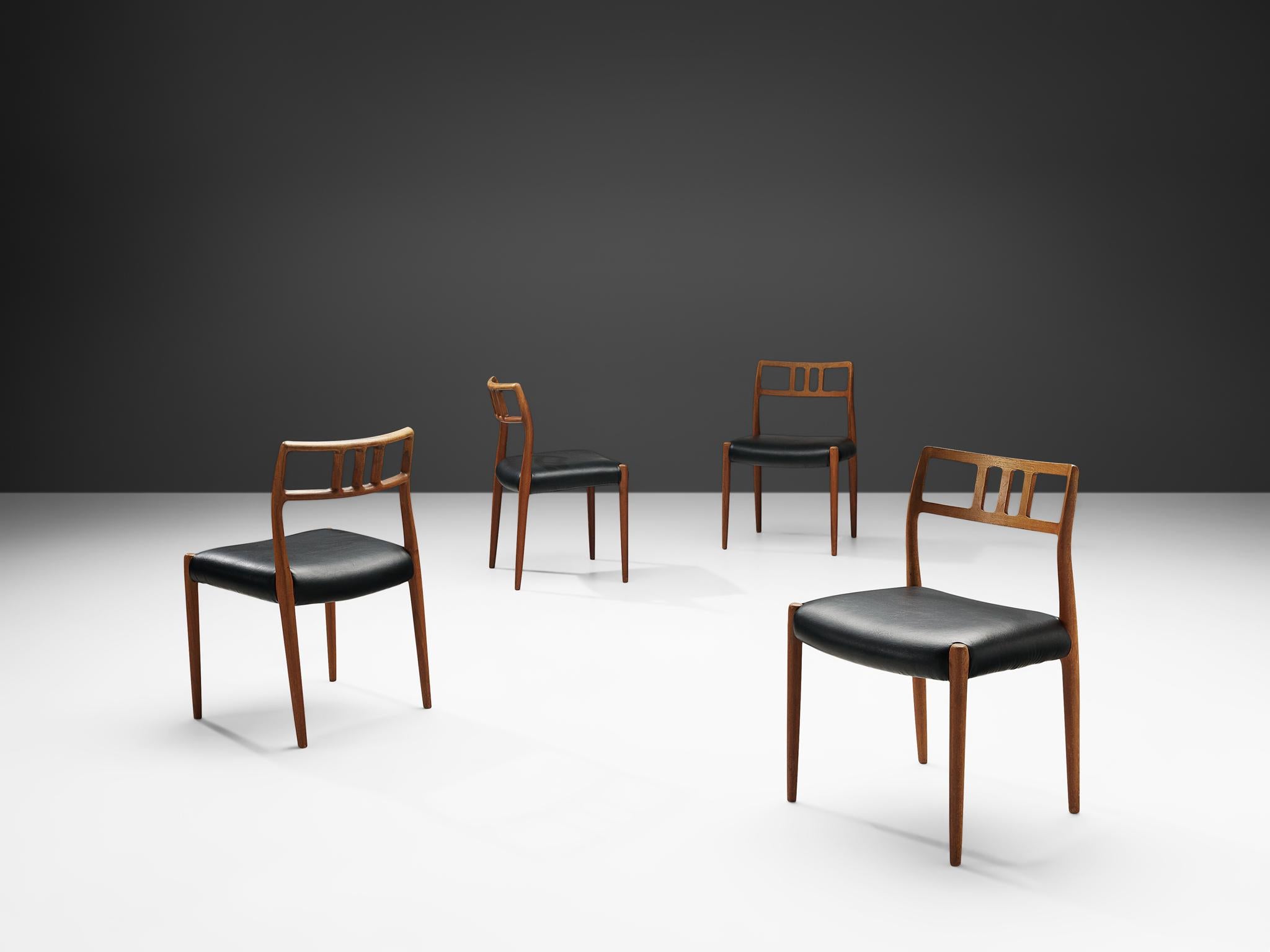 Niels Otto Møller Set of Four Dining Chairs in Teak and Leather In Good Condition In Waalwijk, NL