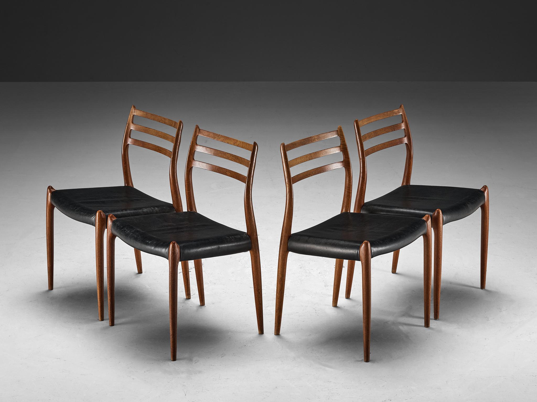 Mid-20th Century Niels Otto Møller Set of Four Dining Chairs in Teak and Leather  For Sale