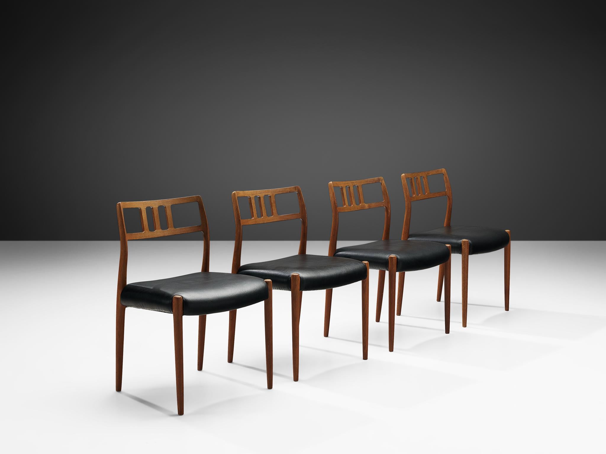 Niels Otto Møller Set of Four Dining Chairs in Teak and Leather 1