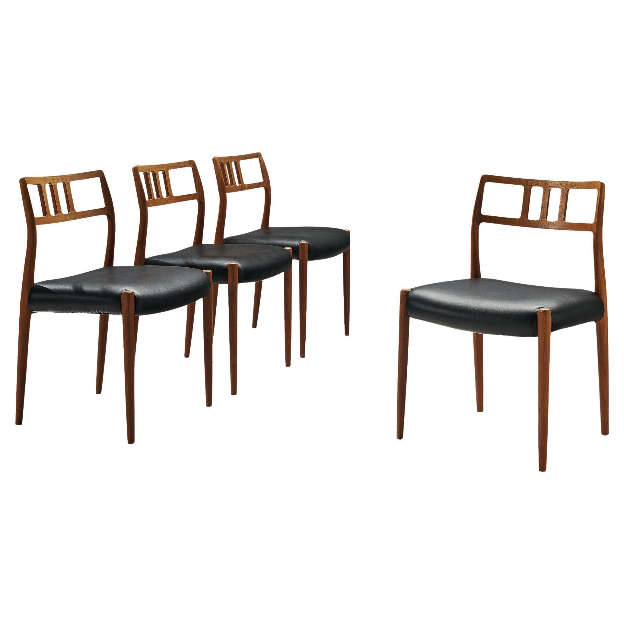 Niels Otto Møller Set of Four Dining Chairs in Teak and Leather