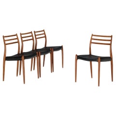 Niels Otto Møller Set of Four Dining Chairs in Teak and Leather 