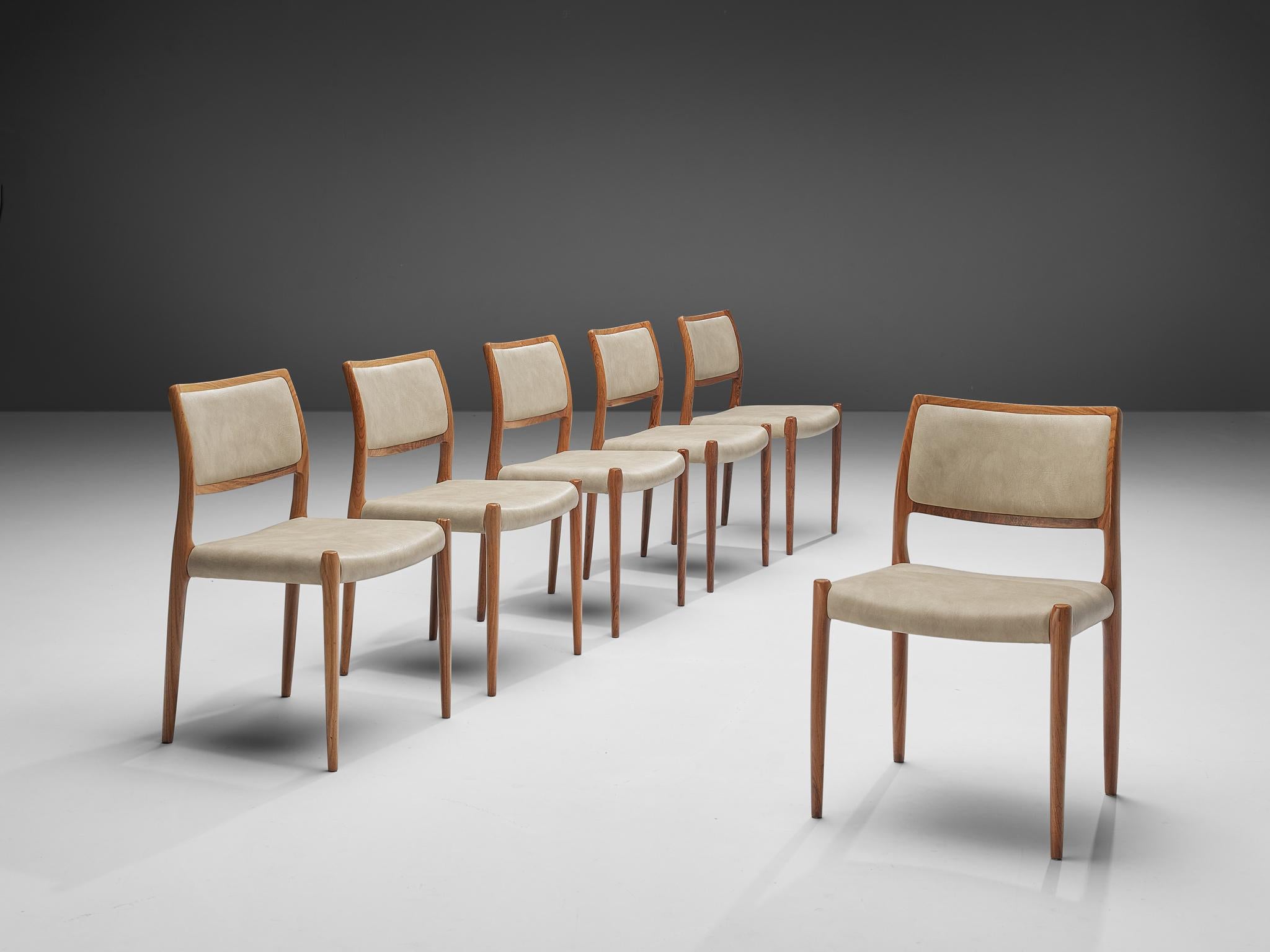Faux Leather Niels Otto Møller Set of Six Dining Chairs Model 80 in Teak