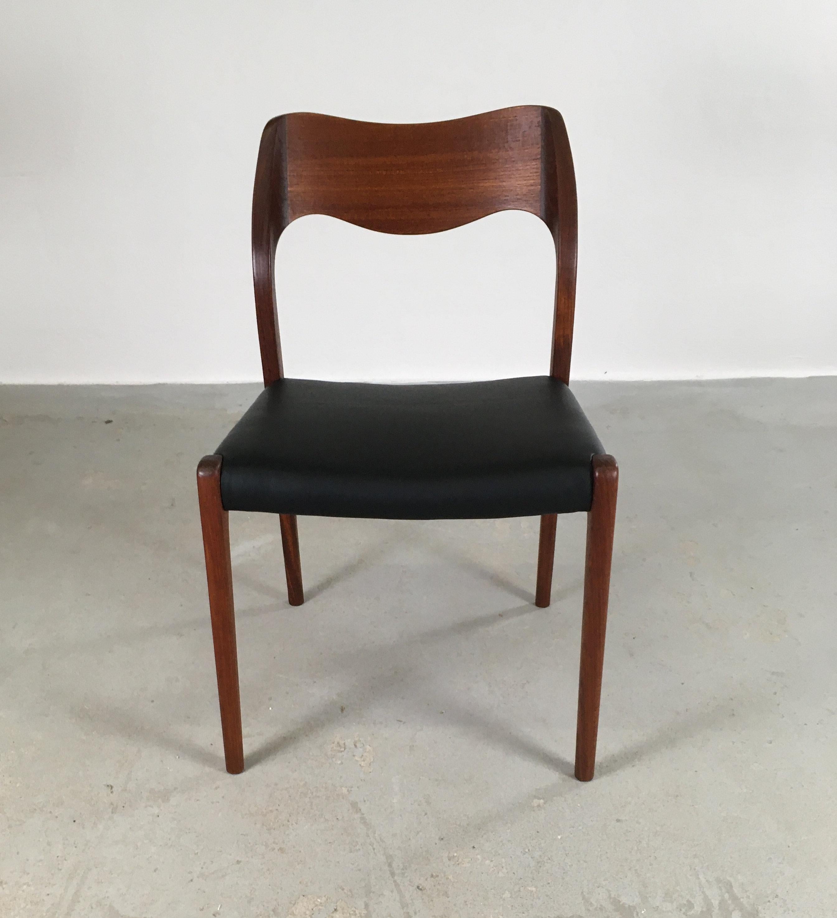Scandinavian Modern Niels Otto Møller Six Fully Restored Teak Dining Chairs, Custom Upholstery