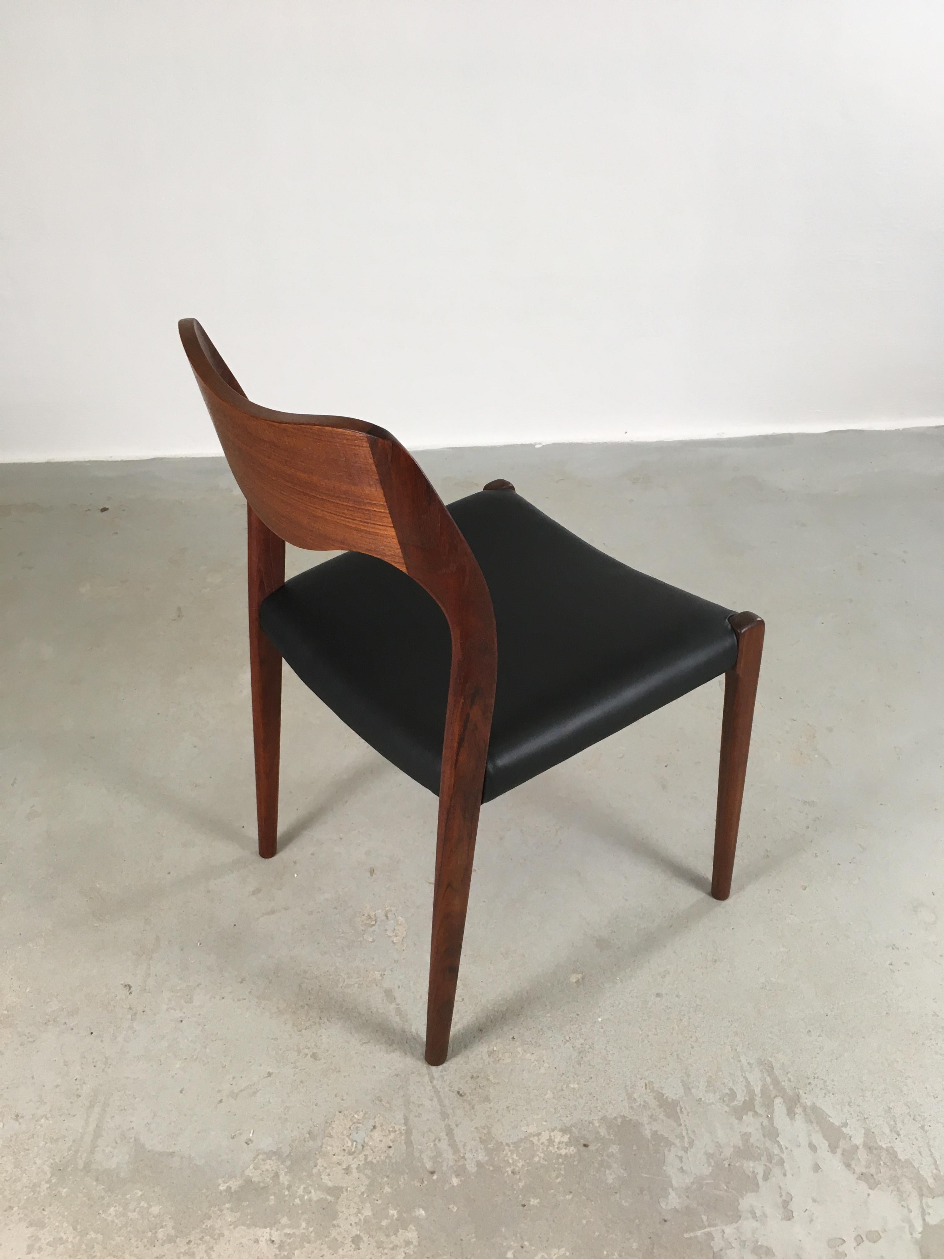Niels Otto Møller Six Fully Restored Teak Dining Chairs, Custom Upholstery 2