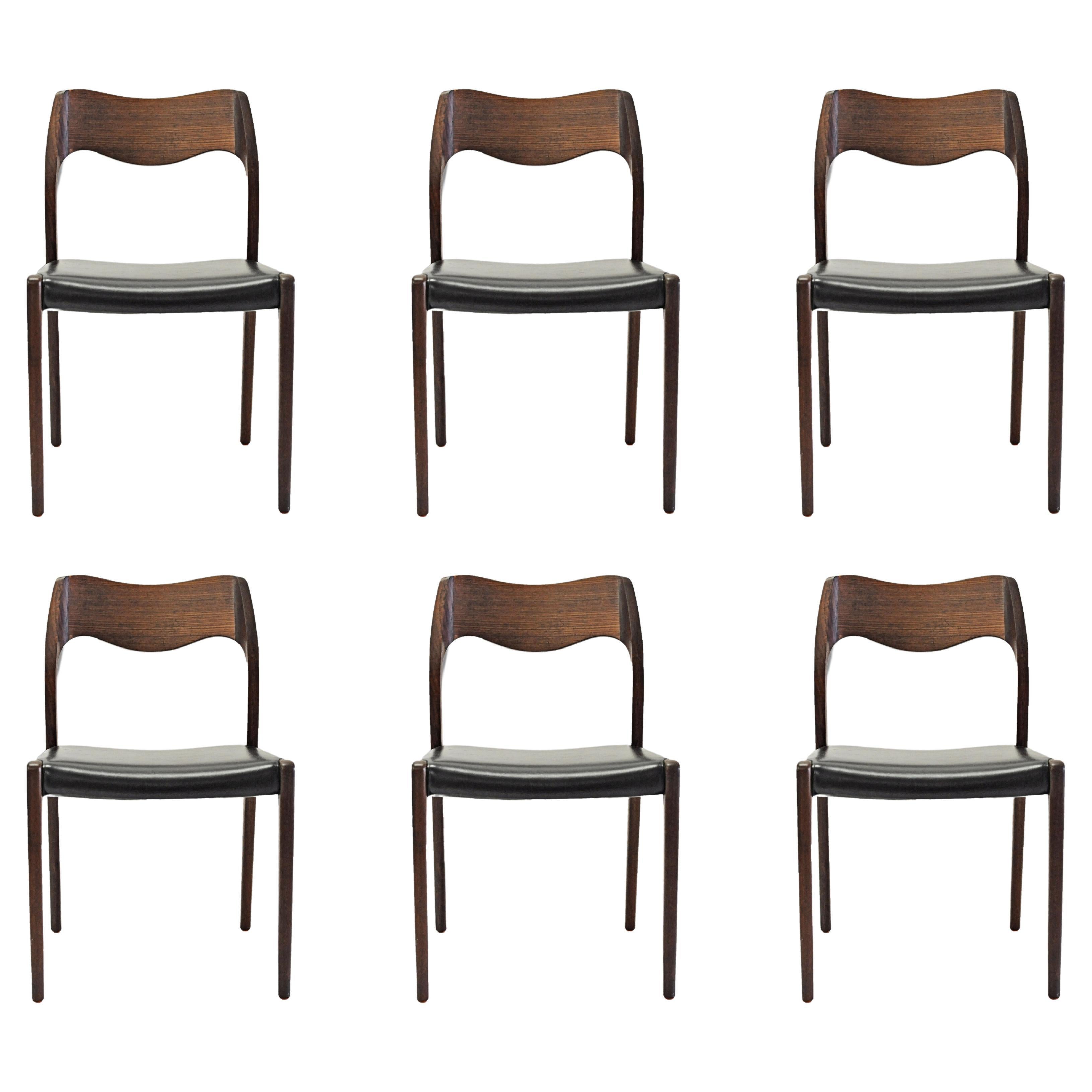 Niels Otto Møller Six Fully Restored Teak Dining Chairs, Custom Upholstery