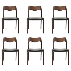 Vintage Niels Otto Møller Six Fully Restored Teak Dining Chairs, Custom Upholstery