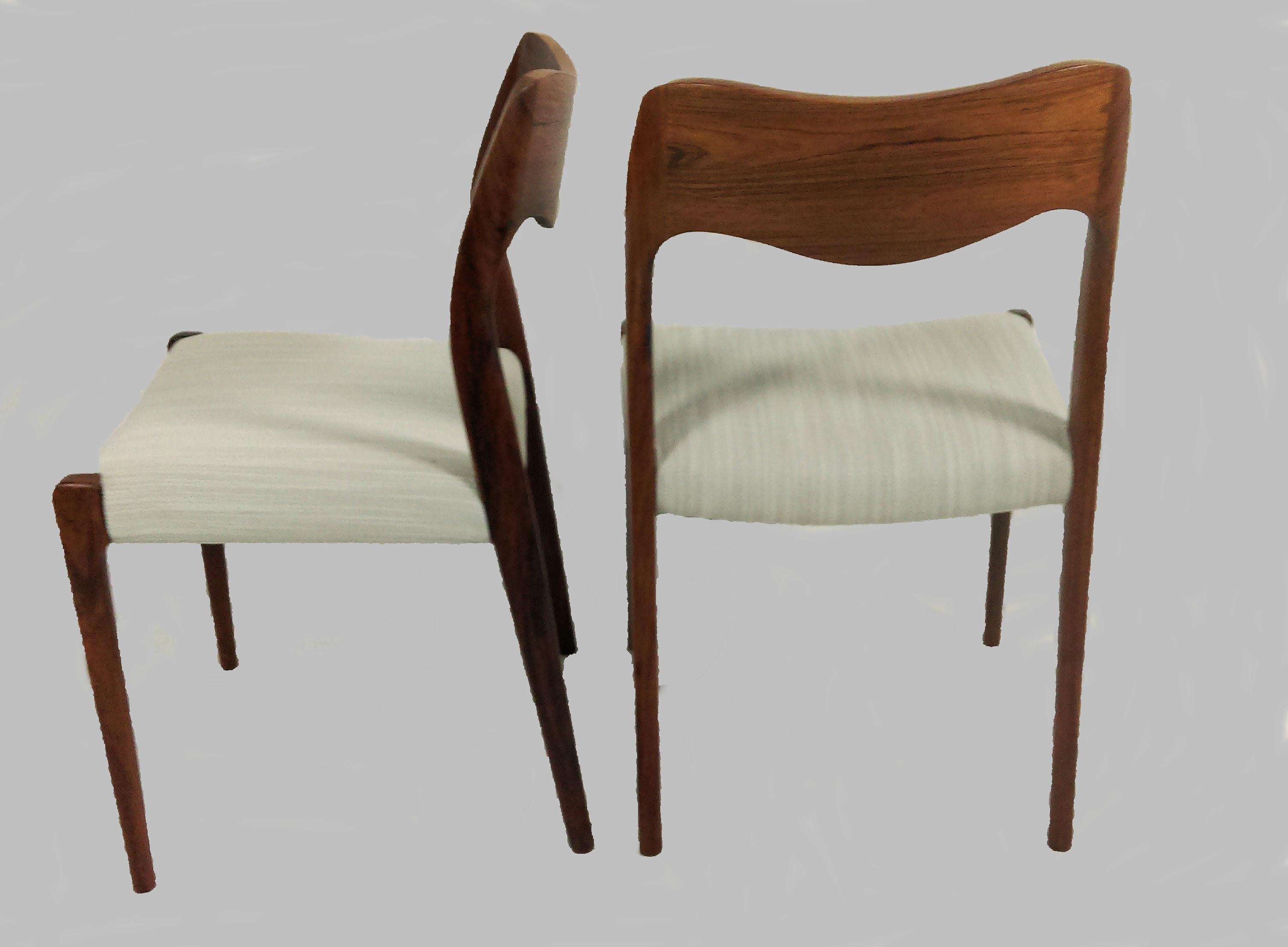 Scandinavian Modern Niels Otto Møller Six Fully Restored Rosewood Dining Chairs - Custom Upholstery For Sale