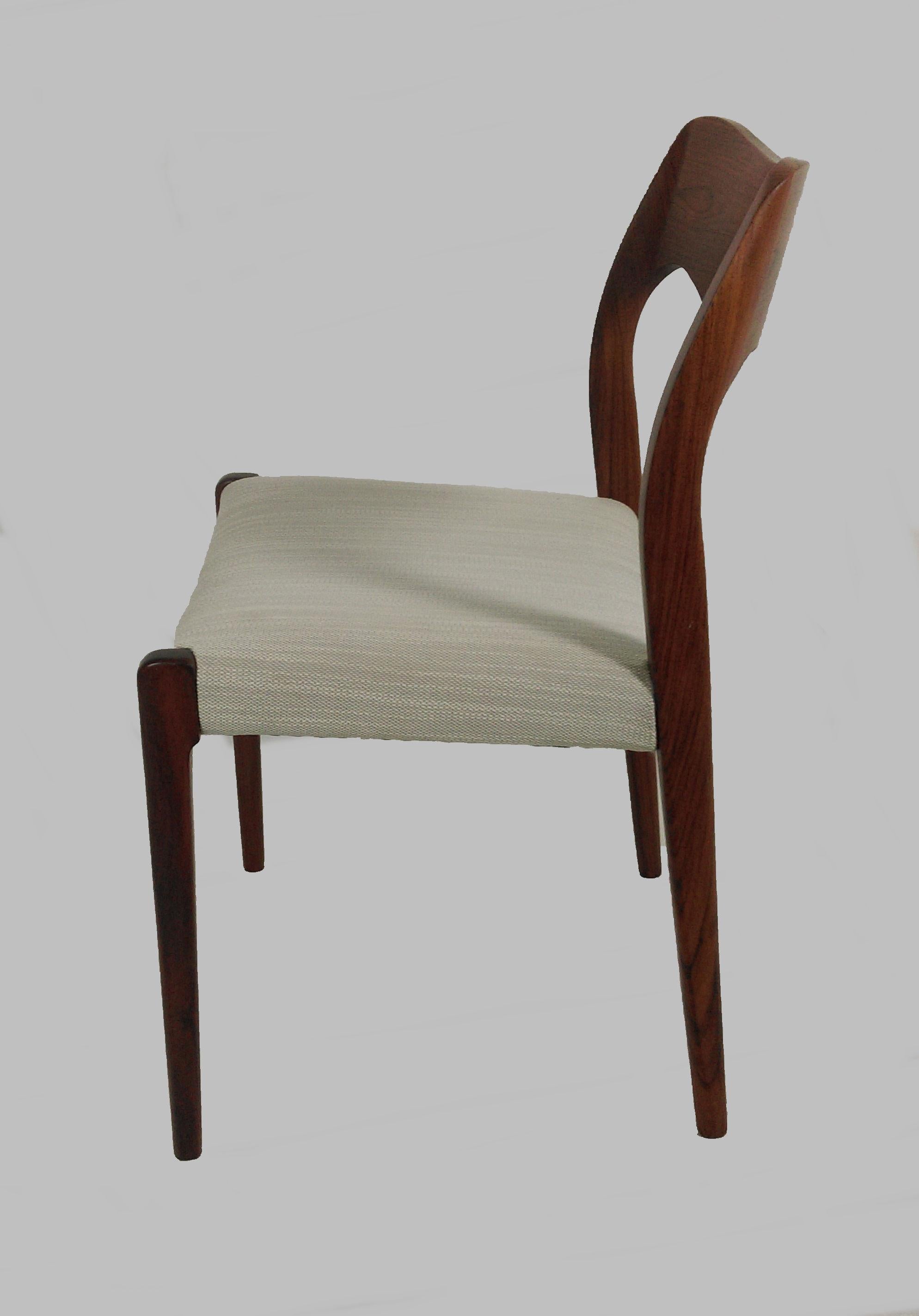 Niels Otto Møller Six Fully Restored Rosewood Dining Chairs - Custom Upholstery For Sale 1