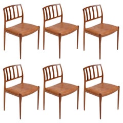 Chaises de salle à manger en teck et cuir Niels Otto Møller, modèles 66 et 83