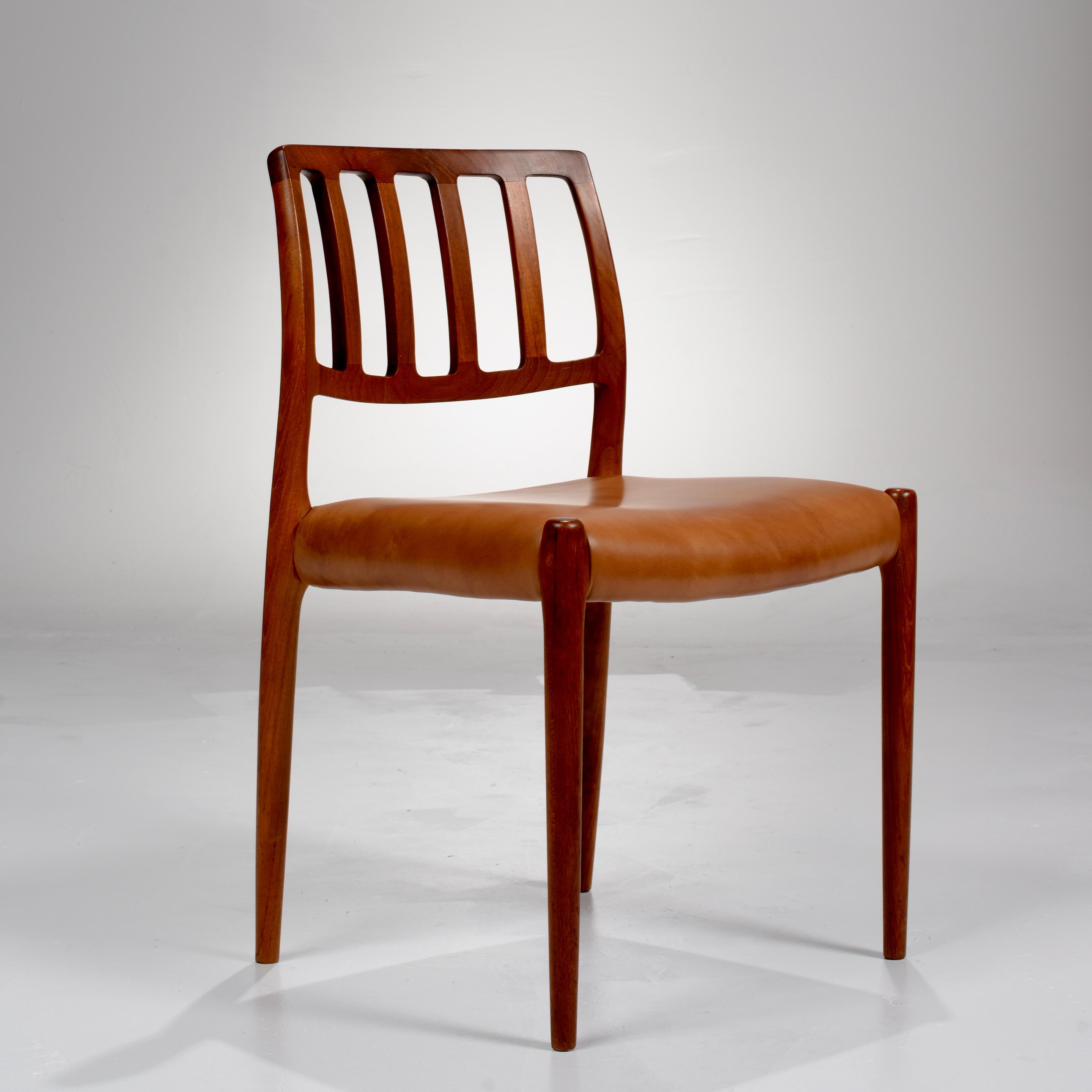 Scandinavian Modern Niels Otto Møller Teak and Leather Dining Chairs, Models 66 & 83, Set of Ten