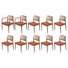 Niels Otto Møller Teak and Leather Dining Chairs, Models 66 & 83, Set of Ten