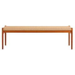 Niels Otto Møller Teak Bench with Handwoven Papercord Seat, J.L. Møllers, 1960s