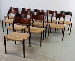 Niels O. Møller Twelve Rosewood Dining Chairs with Papercord Excellent Condition
