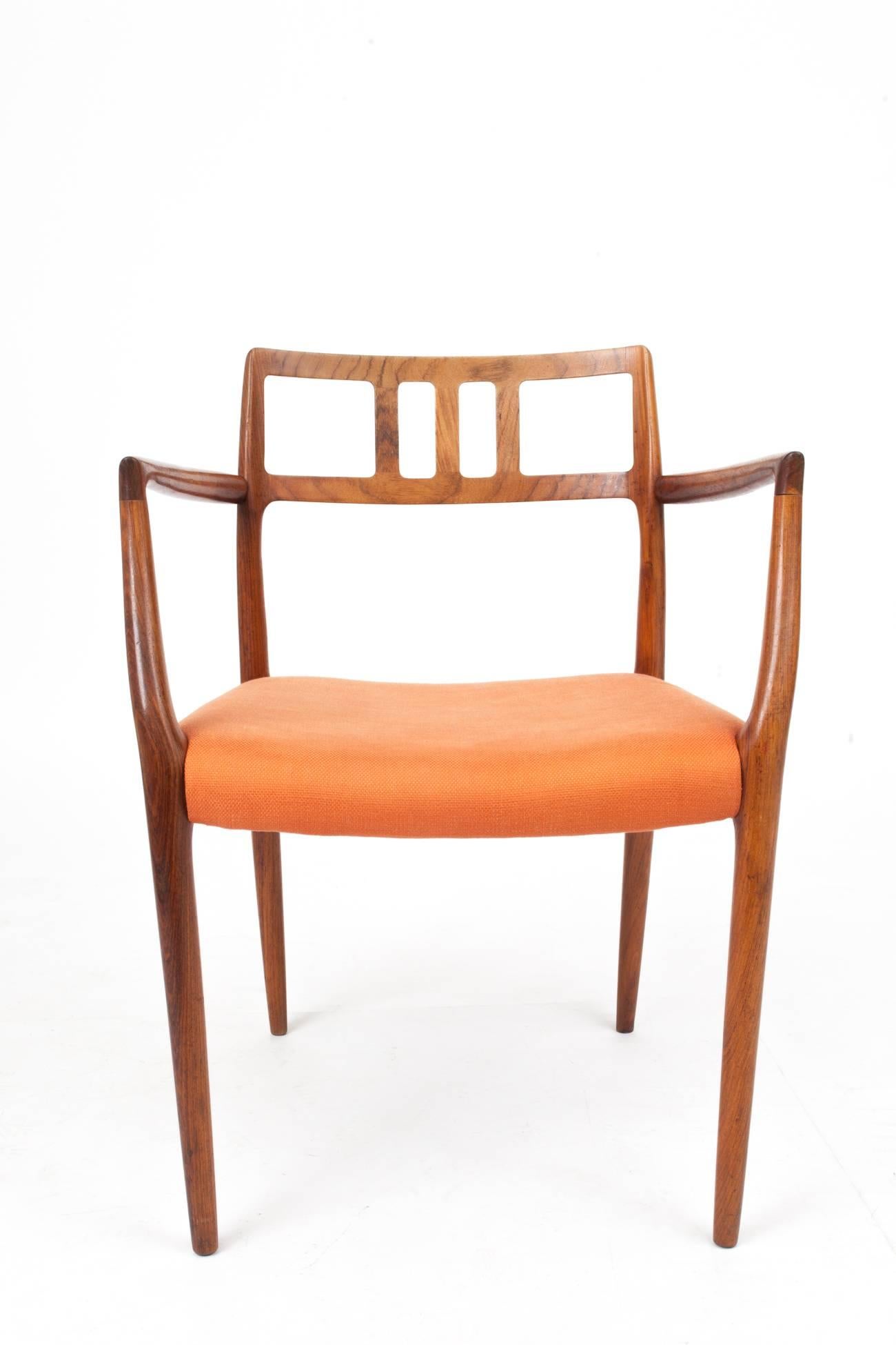Niels Otto Møller, Danish Modern Teak Side Armchair in Orange, Denmark 1960's In Excellent Condition In New York, NY