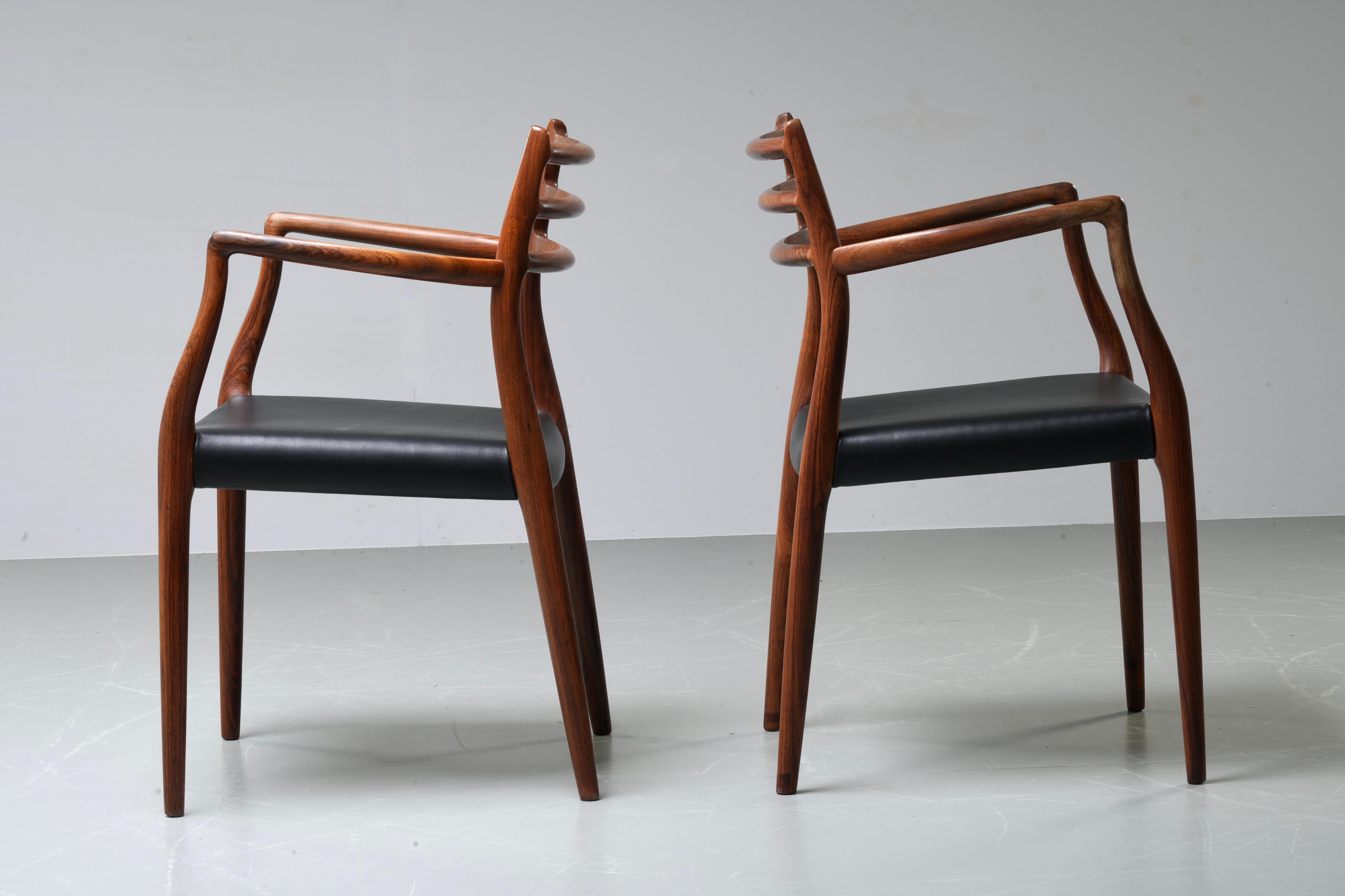 Danish Niels Otto Mølller set of two Chair 62 in Rosewood and Leather, Denmark, 1960's For Sale