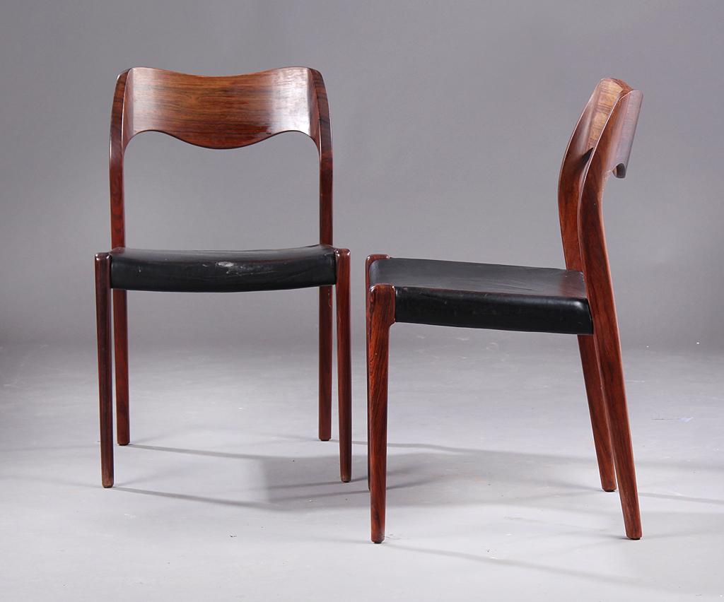 Scandinavian Modern Niels Otto Moller 1951 Dining Chairs in Original Black Leather For Sale