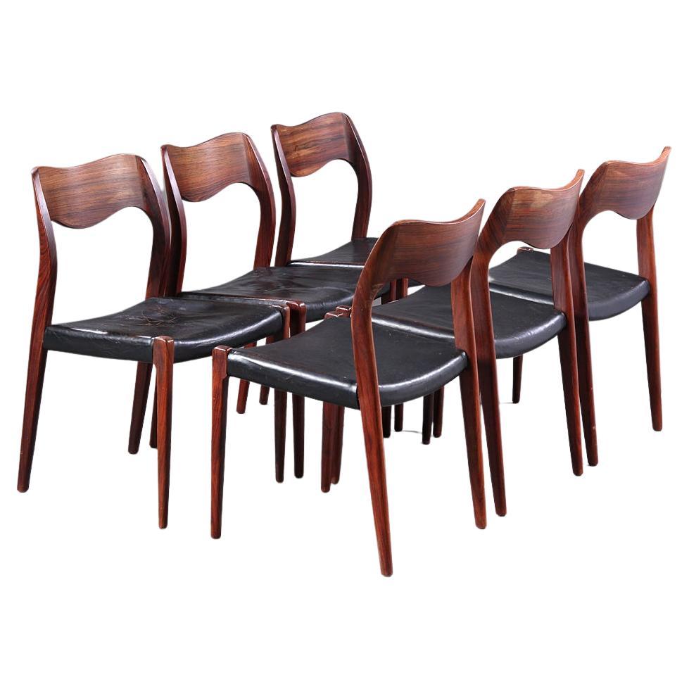 Niels Otto Moller 1951 Dining Chairs in Original Black Leather For Sale