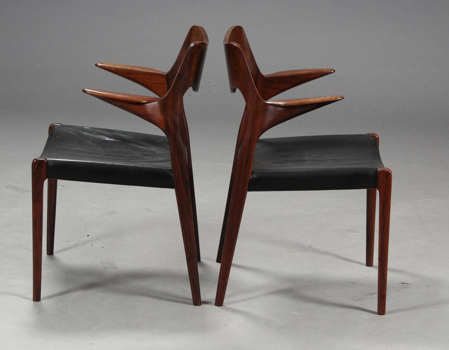 Mid-20th Century Niels Otto Moller 1951 Dining Chairs with Arms in Original Black Leather