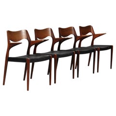 Niels Otto Moller 1951 Dining Chairs with Arms in Original Black Leather