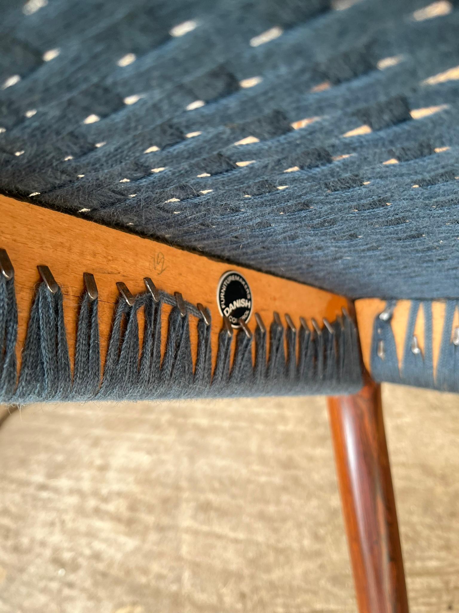 Niels Otto Moller 1962 Dining Chair with Original Blue Wool Cord - Model 62 For Sale 7
