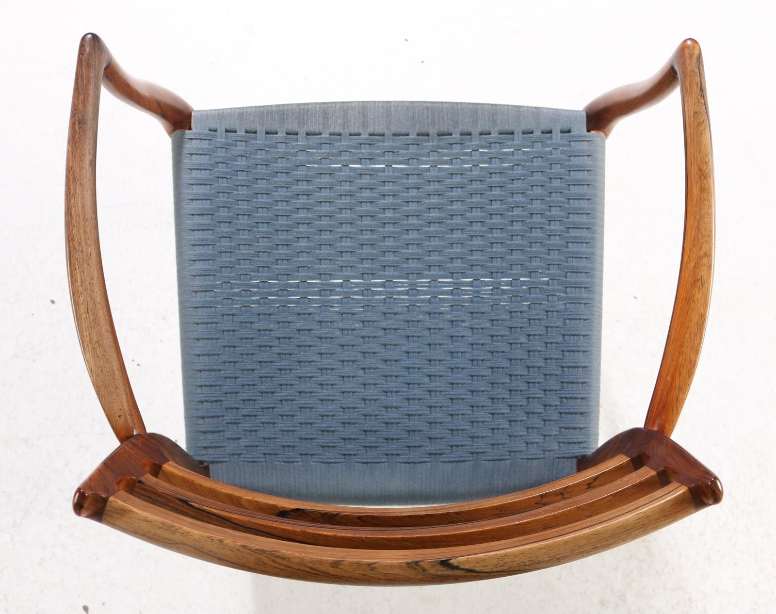 Scandinavian Modern Niels Otto Moller 1962 Dining Chair with Original Blue Wool Cord For Sale
