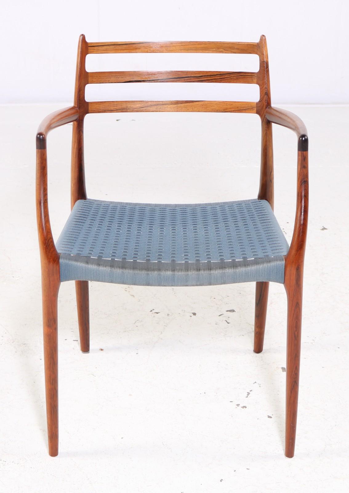 Niels Otto Moller 1962 Dining Chair with Original Blue Wool Cord In Good Condition For Sale In London, GB