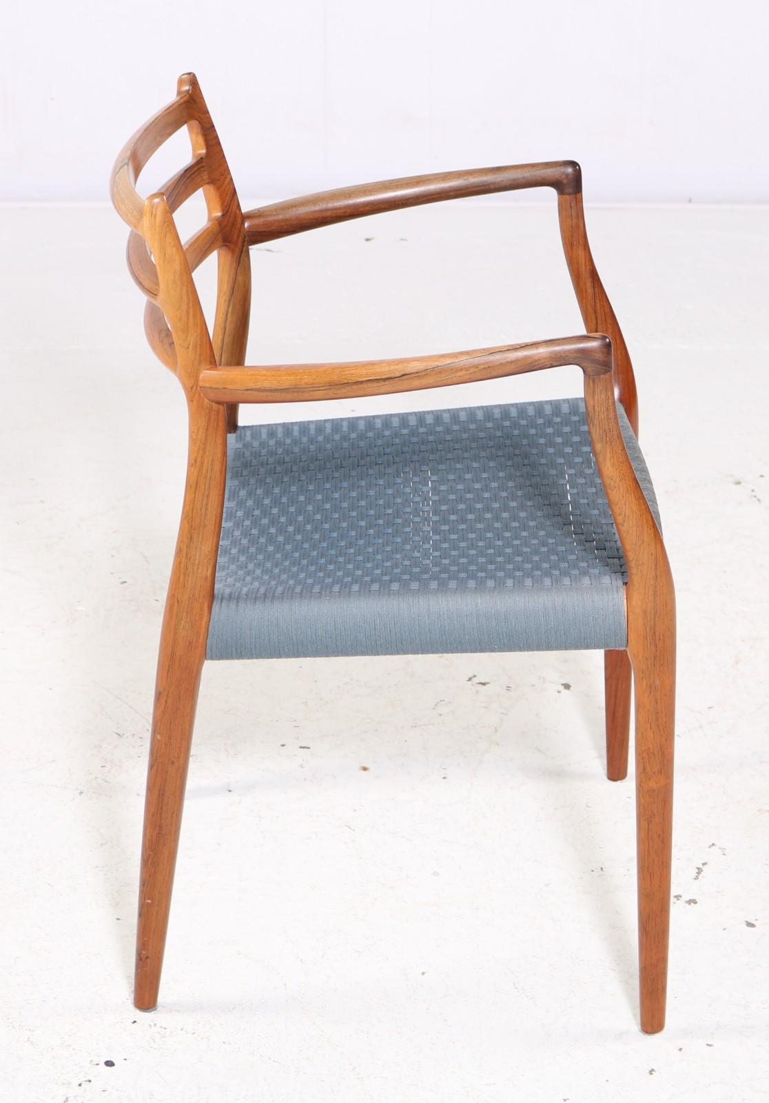 Mid-20th Century Niels Otto Moller 1962 Dining Chair with Original Blue Wool Cord For Sale