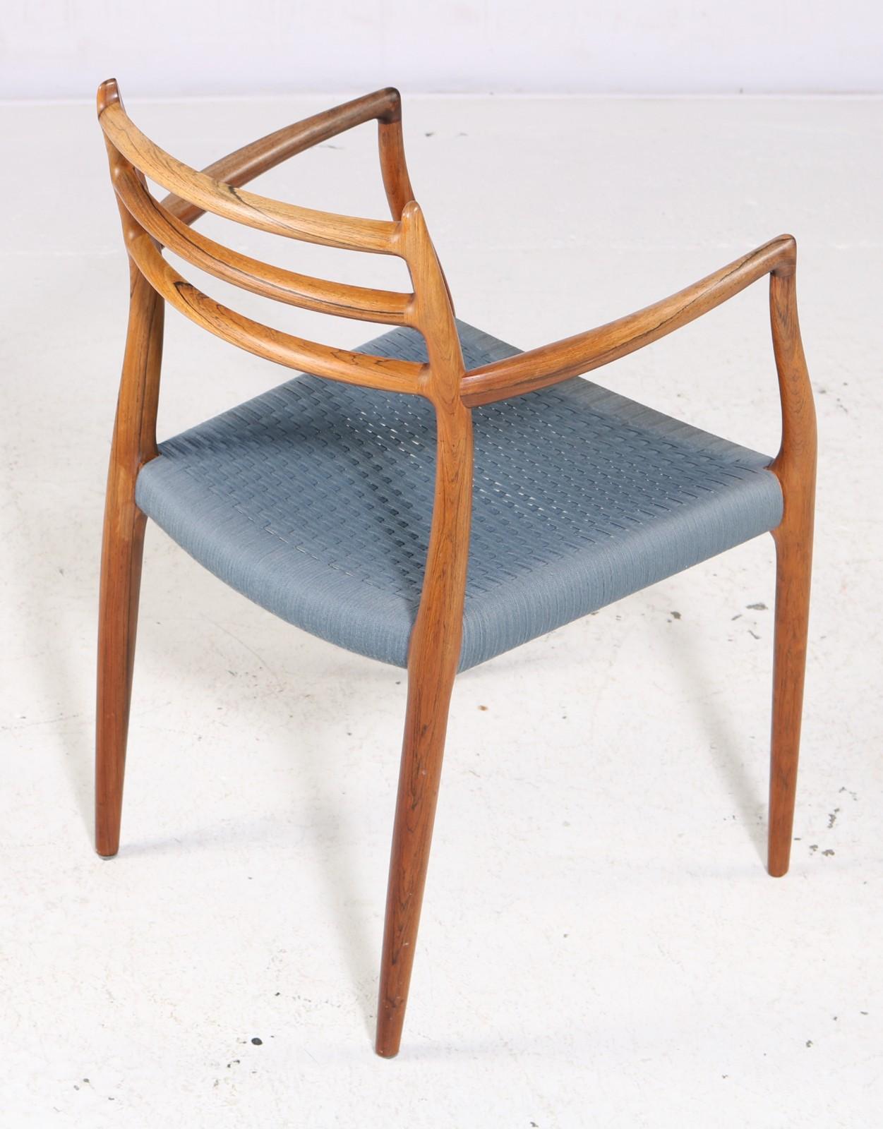Hardwood Niels Otto Moller 1962 Dining Chair with Original Blue Wool Cord For Sale
