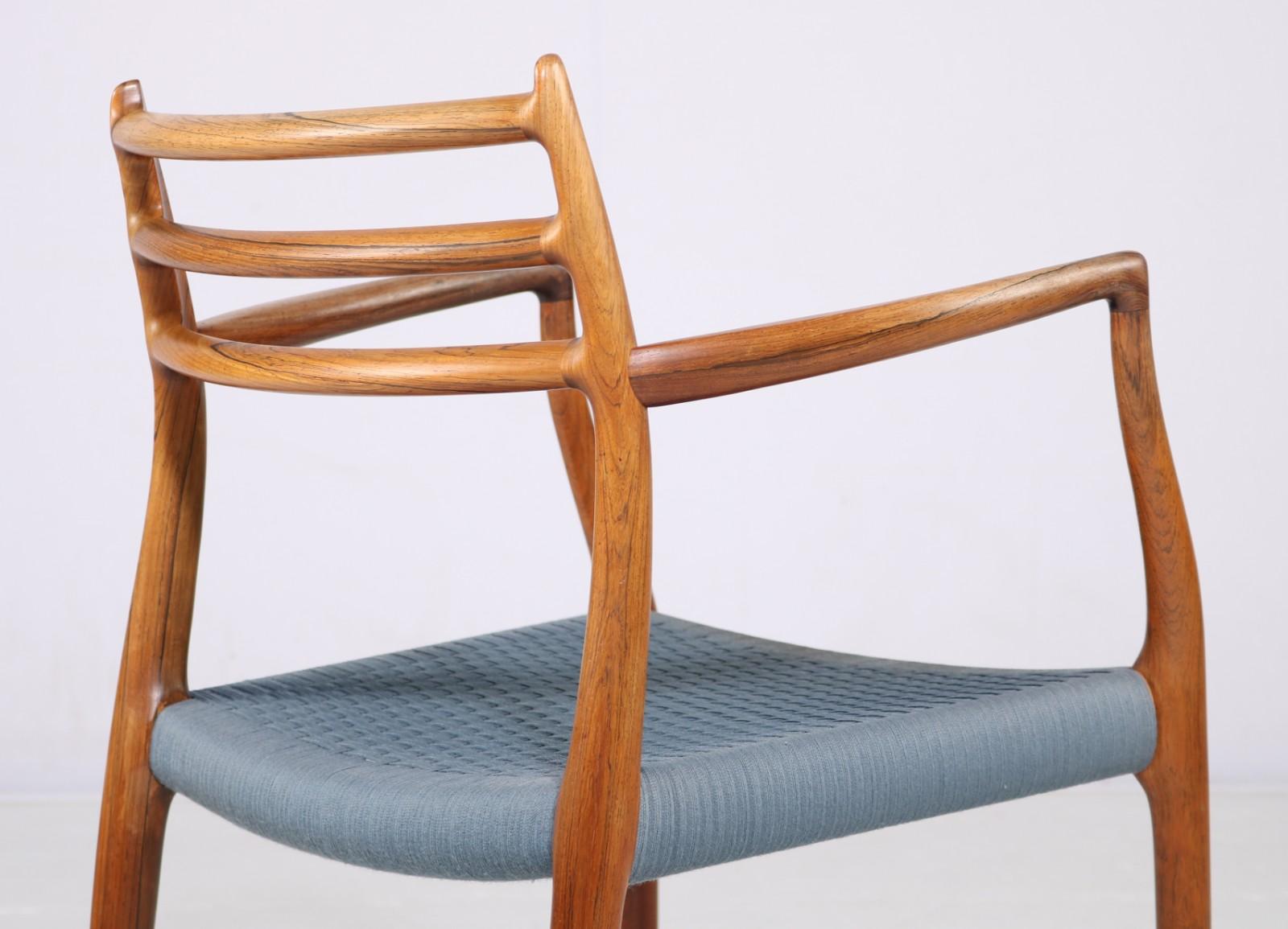 Niels Otto Moller 1962 Dining Chair with Original Blue Wool Cord For Sale 1