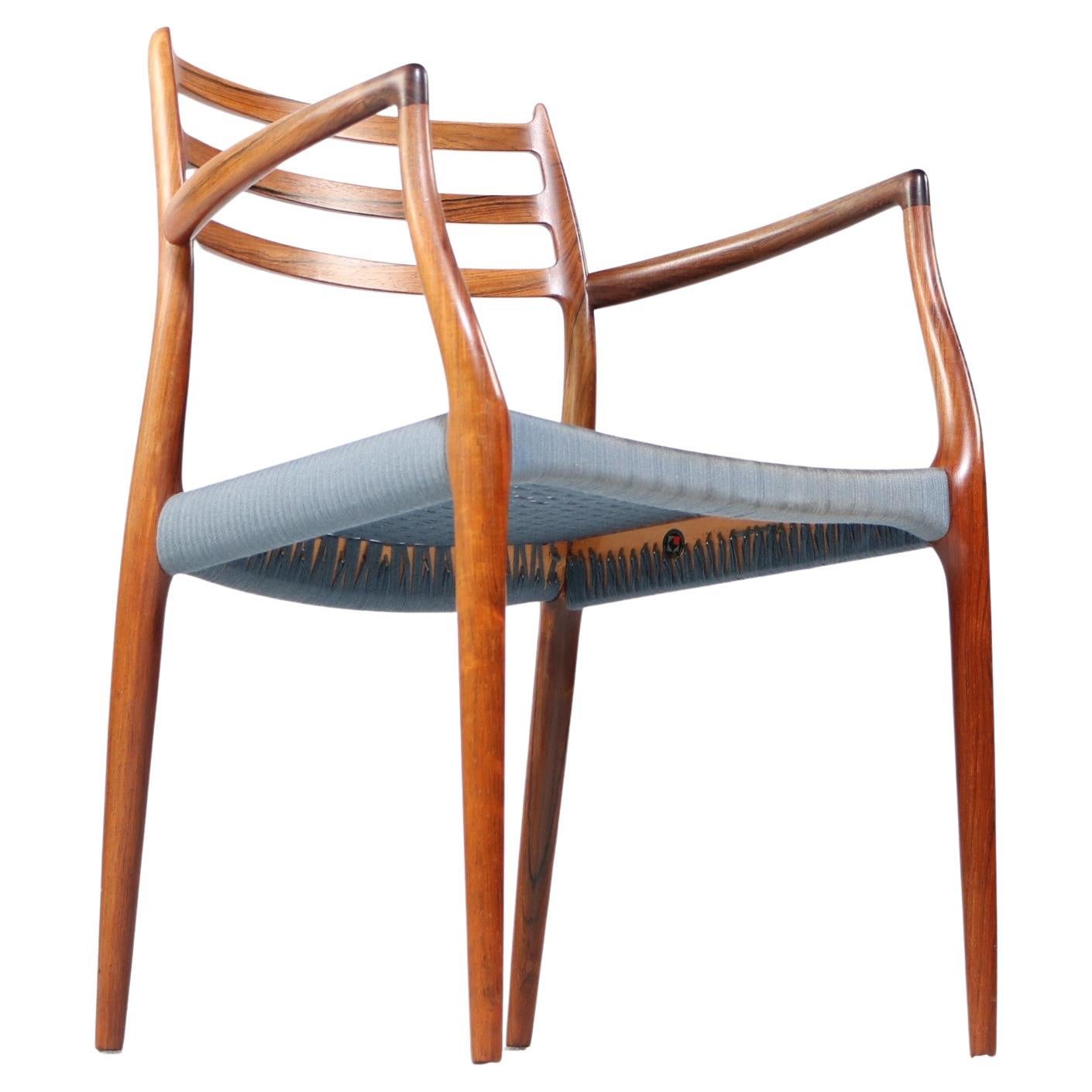 Chaise de salle à manger Niels Otto Moller 1962 avec cordon de laine bleu d'origine - Modèle 62