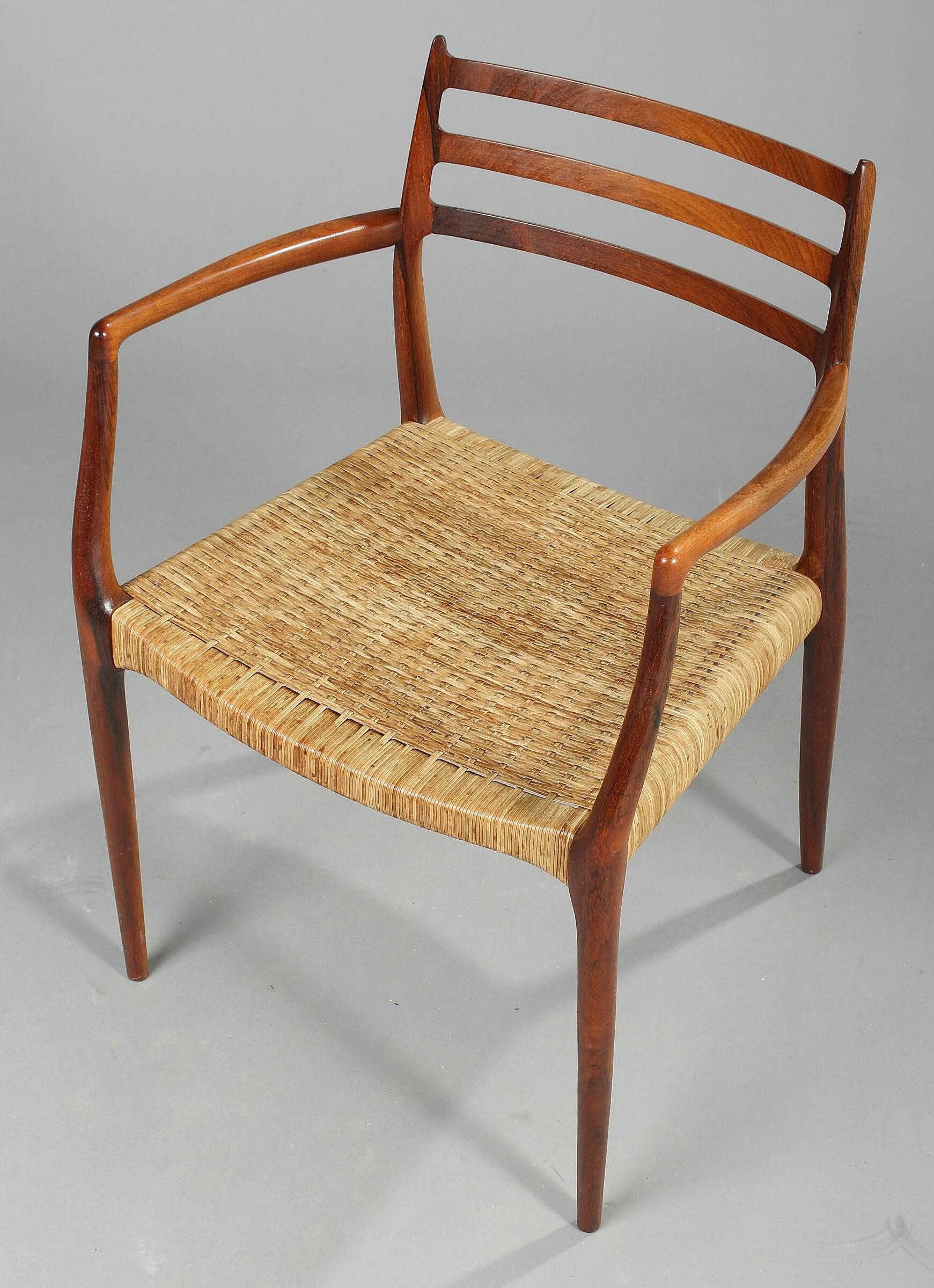 Mid-Century Modern Niels Otto Moller 1962 Rosewood Carver with Leather Cord For Sale