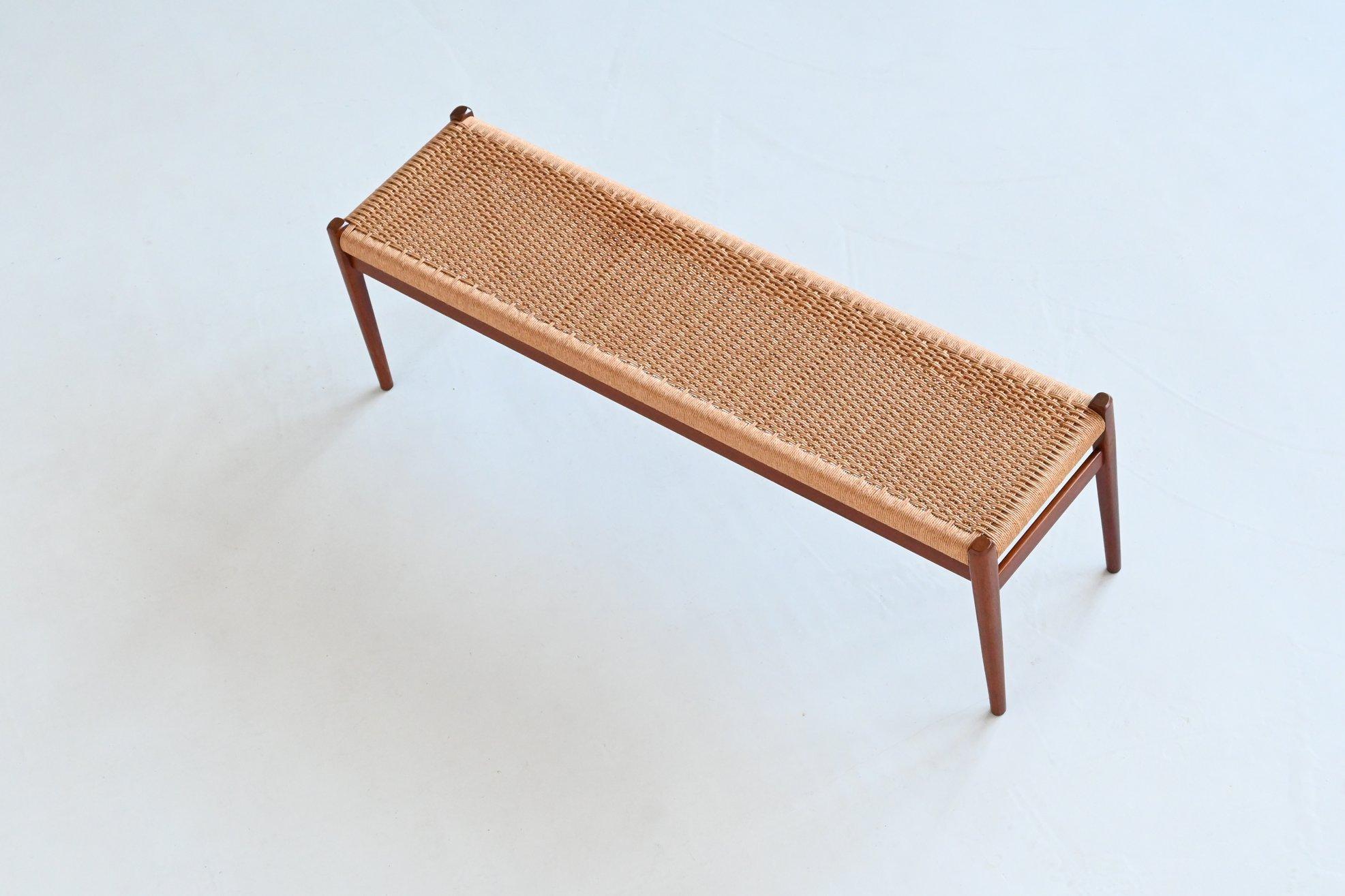 Mid-20th Century Niels Otto Moller bench model 63 teak and paper cord Denmark 1960