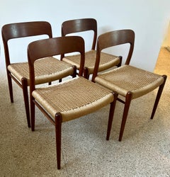 Niels Otto Moller Danish Dining Room Chairs with Hand Woven Seats - Four Total
