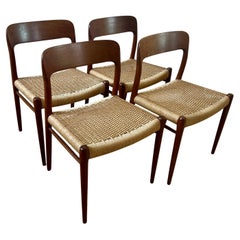 Niels Otto Moller Danish Dining Room Chairs with Hand Woven Seats - Four Total