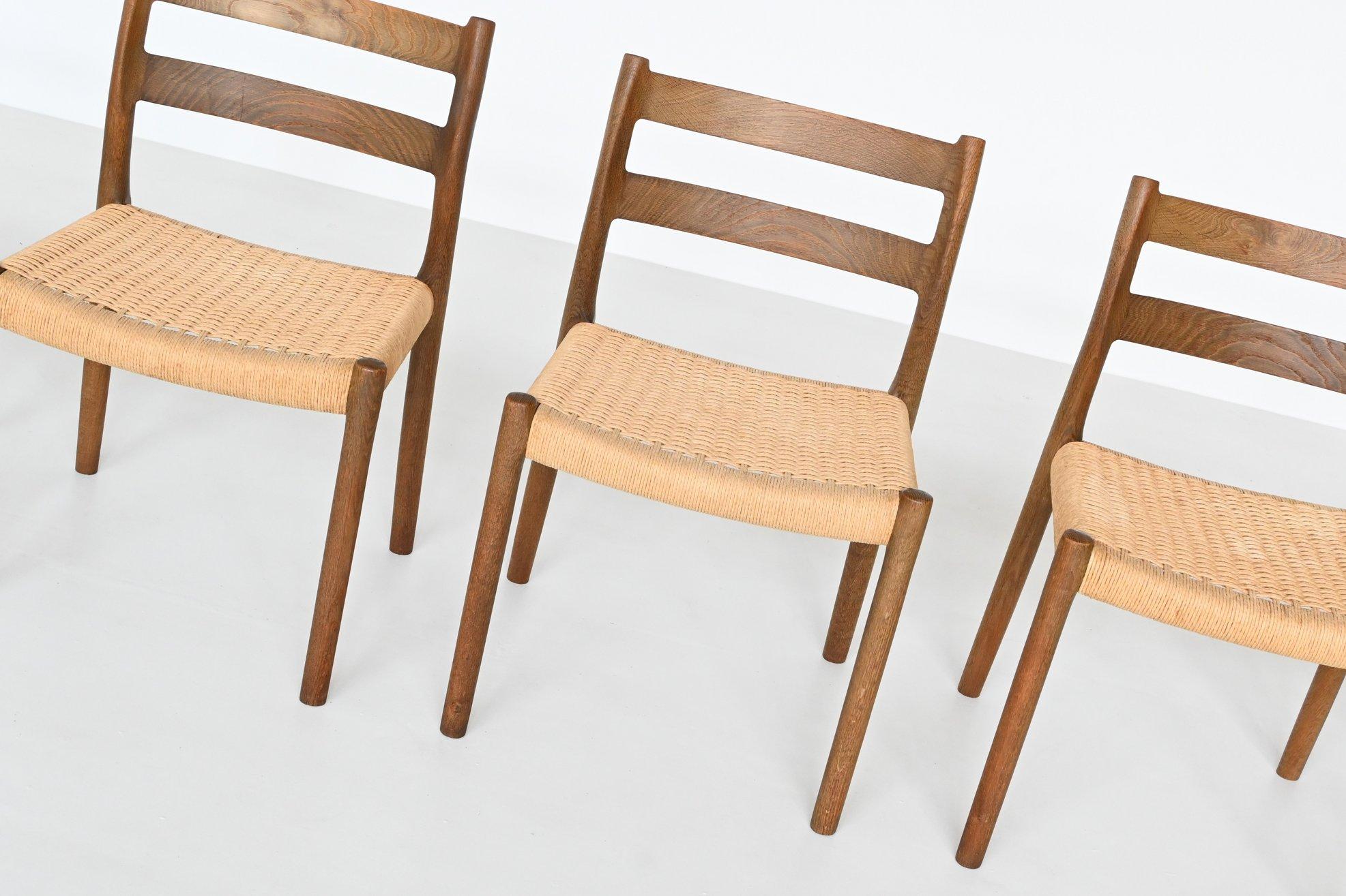 Mid-Century Modern Niels Otto Moller Dining Chairs Model 84 Oak Wood Denmark 1960