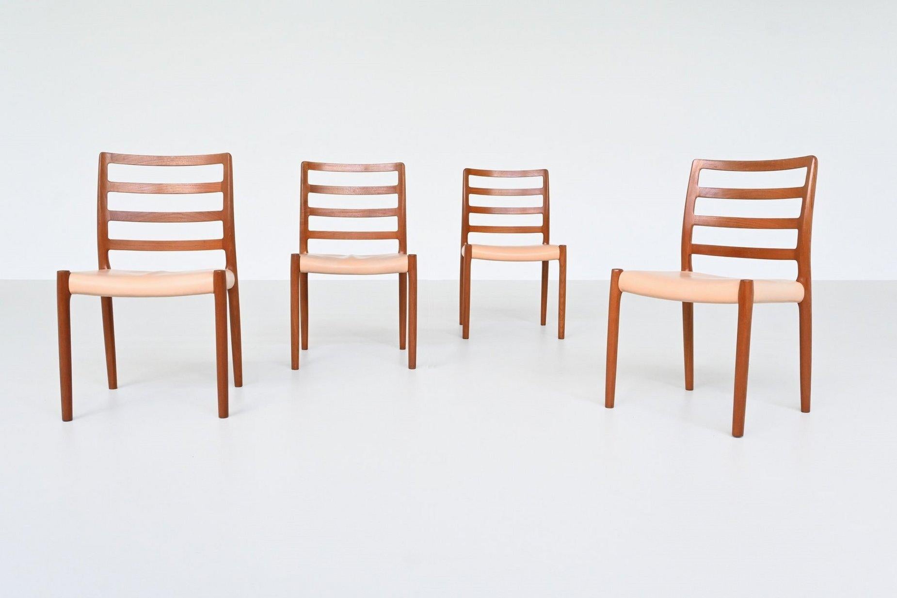 Scandinavian Modern Niels Otto Moller dining chairs model 85 teak Denmark 1960 For Sale