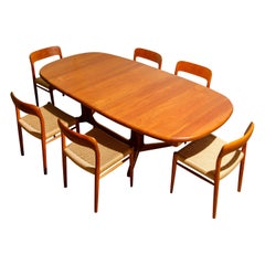 Niels Otto Moller for J.L. Møllers Møbelfabrik Teak Dining Set, c 1970, Signed