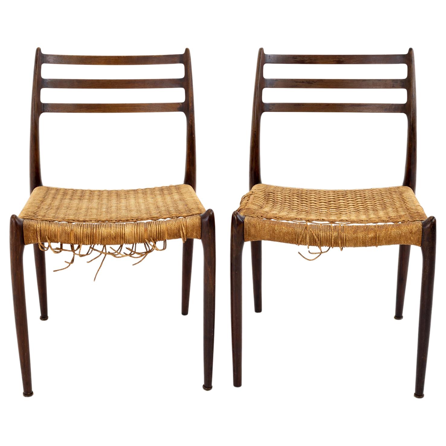 Niels Otto Moller Mid Century Danish Rosewood Dining Chairs, Pair