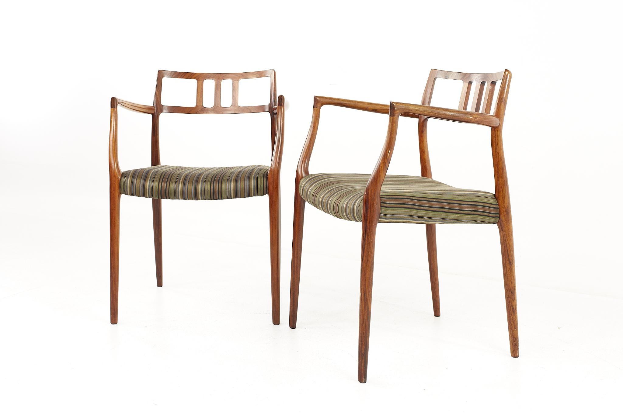 Mid-Century Modern Niels Otto Moller Mid Century Rosewood Captains Dining Chairs, a Pair
