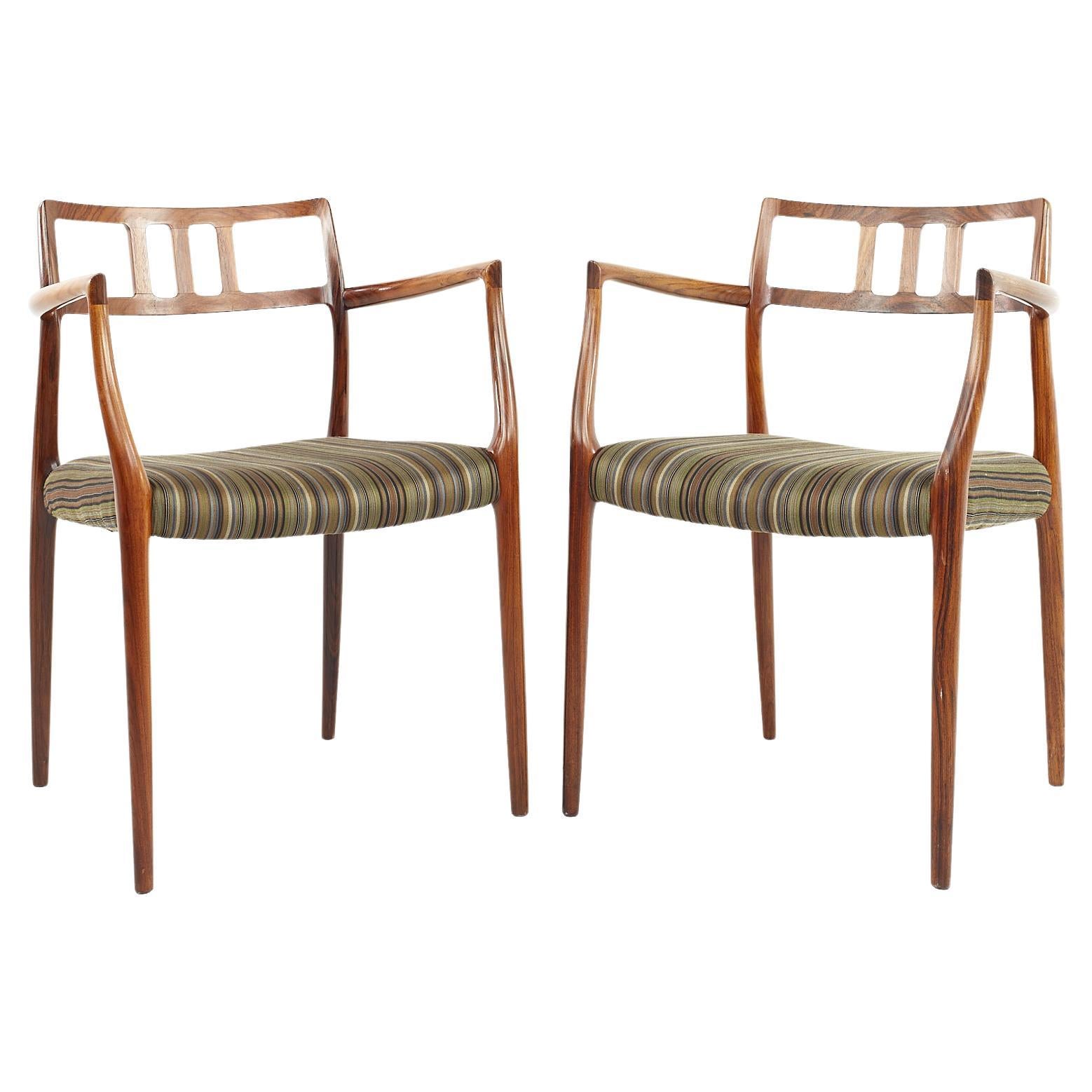 Niels Otto Moller Mid Century Rosewood Captains Dining Chairs, a Pair