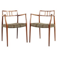 Niels Otto Moller Mid Century Rosewood Captains Dining Chairs, a Pair